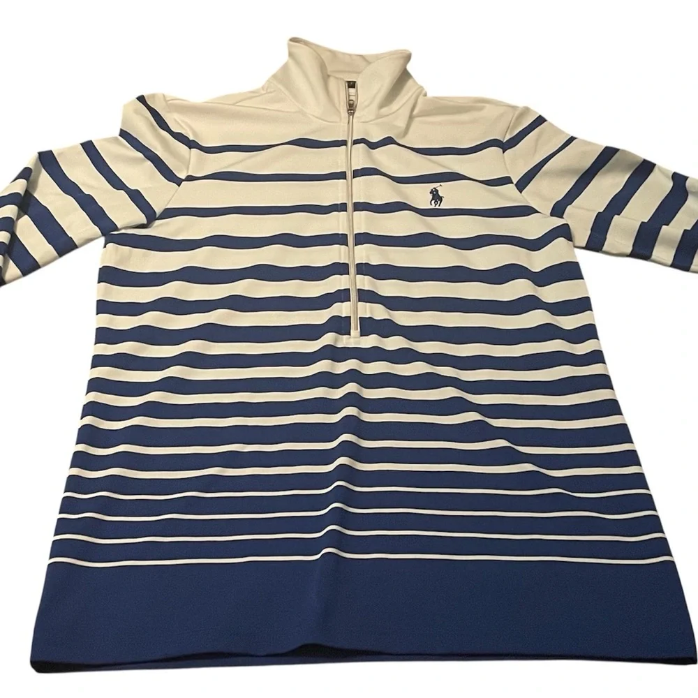 Polo Golf Ralph Lauren Men's L Blue & White Striped 1/2 Zip Long Sleeve